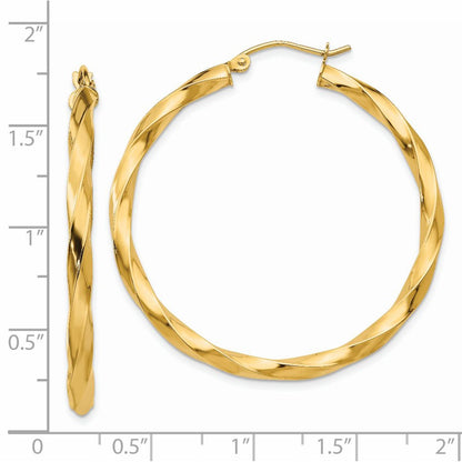 14K Yellow Gold Polished 3mm Twisted Hoop Earrings