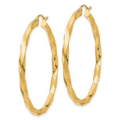 14K Yellow Gold Polished 3mm Twisted Hoop Earrings