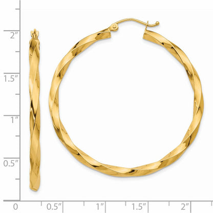 14K Yellow Gold Polished 3mm Twisted Hoop Earrings