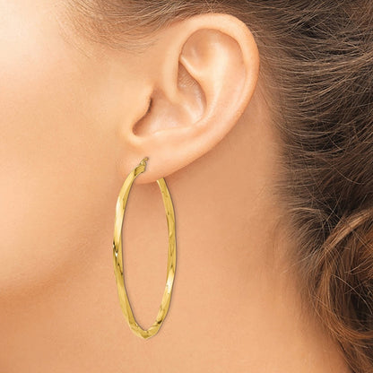 14K Yellow Gold Polished 3mm Twisted Hoop Earrings