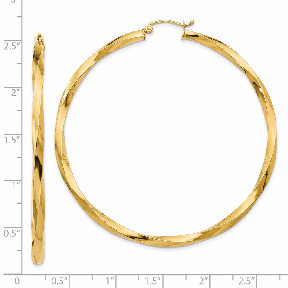 14K Yellow Gold Polished 3mm Twisted Hoop Earrings