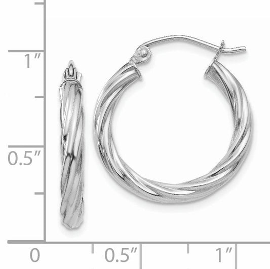 14K White Gold Polished 3.25mm Twisted Hoop Earrings
