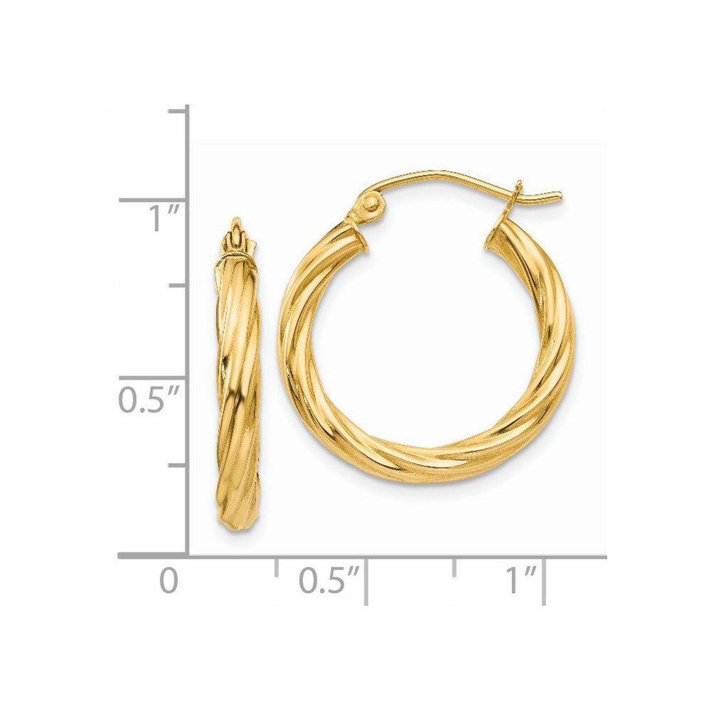 14K Yellow Gold Polished 2.75mm Twisted Hoop Earrings