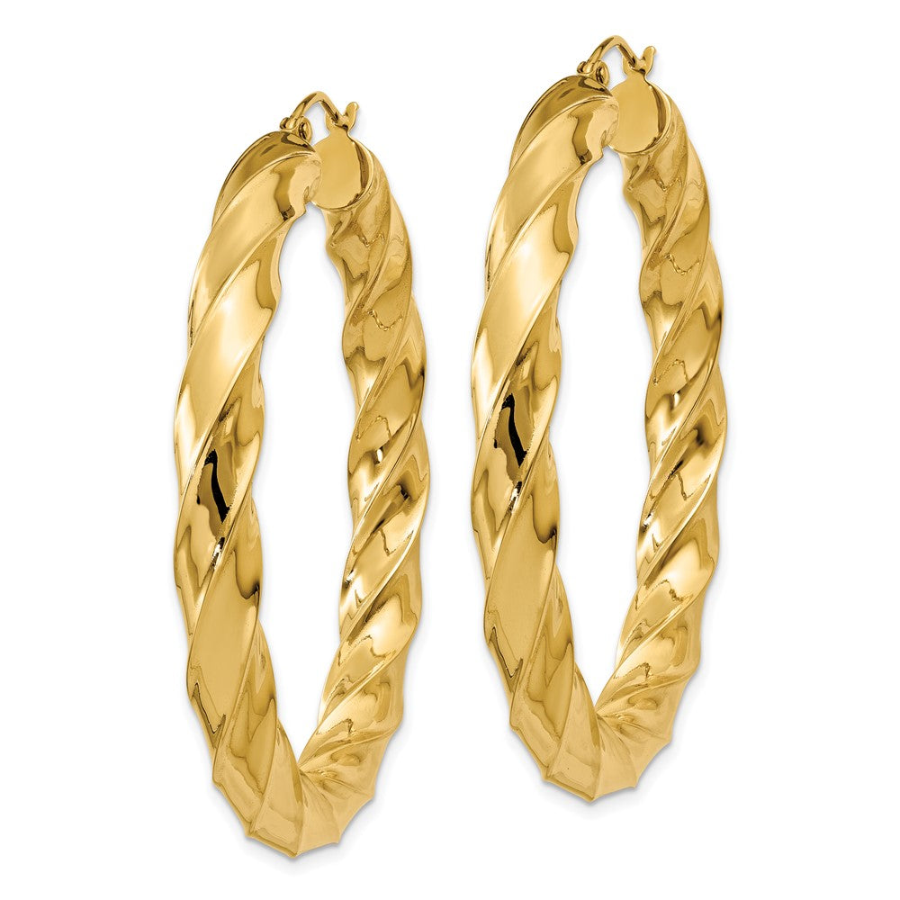 14K Yellow Gold Polished 5.0mm Twisted Hoop Earrings