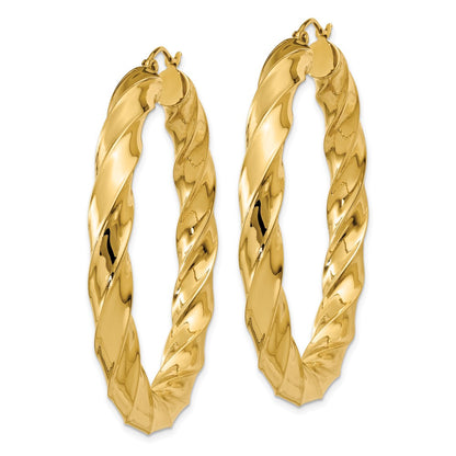 14K Yellow Gold Polished 5.0mm Twisted Hoop Earrings