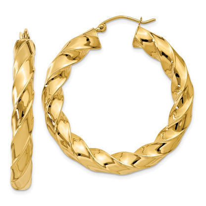 14K Yellow Gold Polished 5.0mm Twisted Hoop Earrings