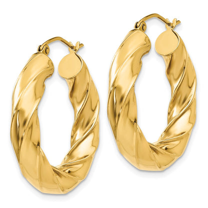 14K Yellow Gold Polished 5.0mm Twisted Hoop Earrings
