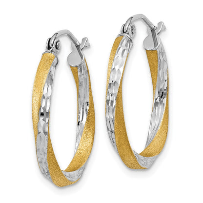 14K Yellow & Rhodium Diamond-Cut 2.5mm Twisted Hoop Earrings