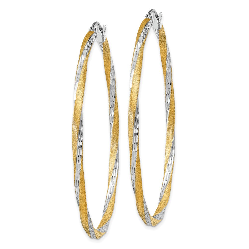 14K Yellow & Rhodium Diamond-Cut 2.5mm Twisted Hoop Earrings