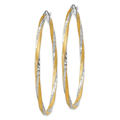 14K Yellow & Rhodium Diamond-Cut 2.5mm Twisted Hoop Earrings