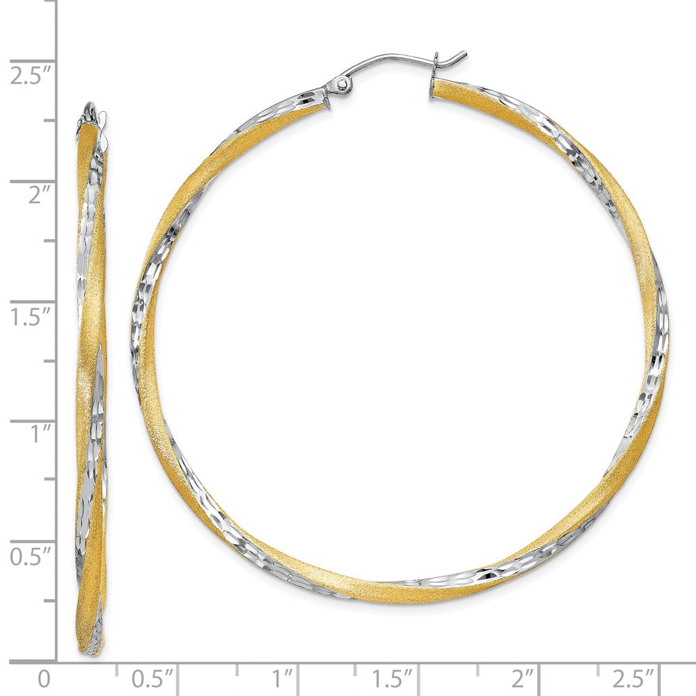 14K Yellow & Rhodium Diamond-Cut 2.5mm Twisted Hoop Earrings