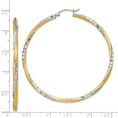 14K Yellow & Rhodium Diamond-Cut 2.5mm Twisted Hoop Earrings