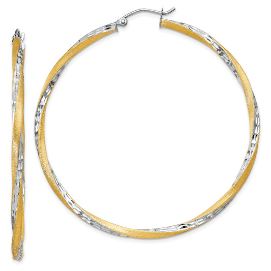 14K Yellow & Rhodium Diamond-Cut 2.5mm Twisted Hoop Earrings