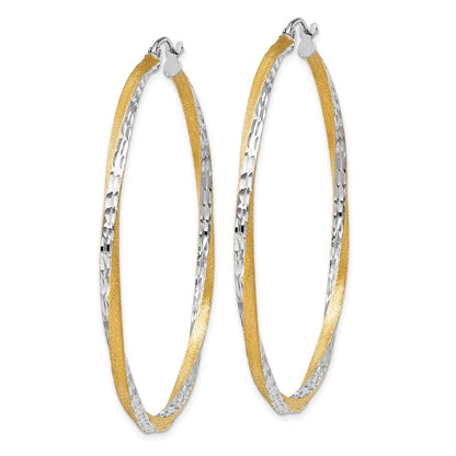 14K Yellow & Rhodium Diamond-Cut 2.5mm Twisted Hoop Earrings