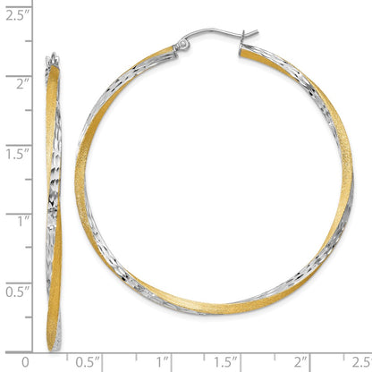 14K Yellow & Rhodium Diamond-Cut 2.5mm Twisted Hoop Earrings