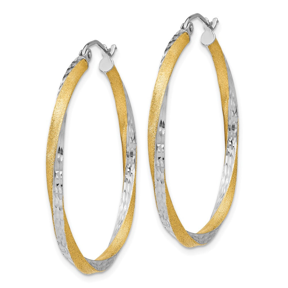 14K Yellow & Rhodium Diamond-Cut 2.5mm Twisted Hoop Earrings