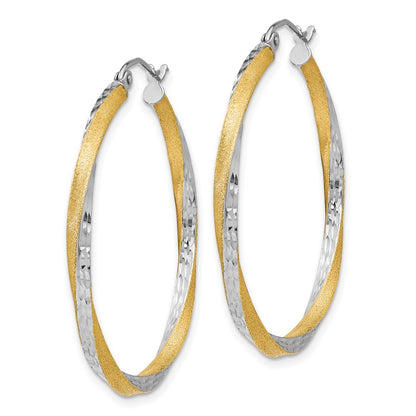 14K Yellow & Rhodium Diamond-Cut 2.5mm Twisted Hoop Earrings
