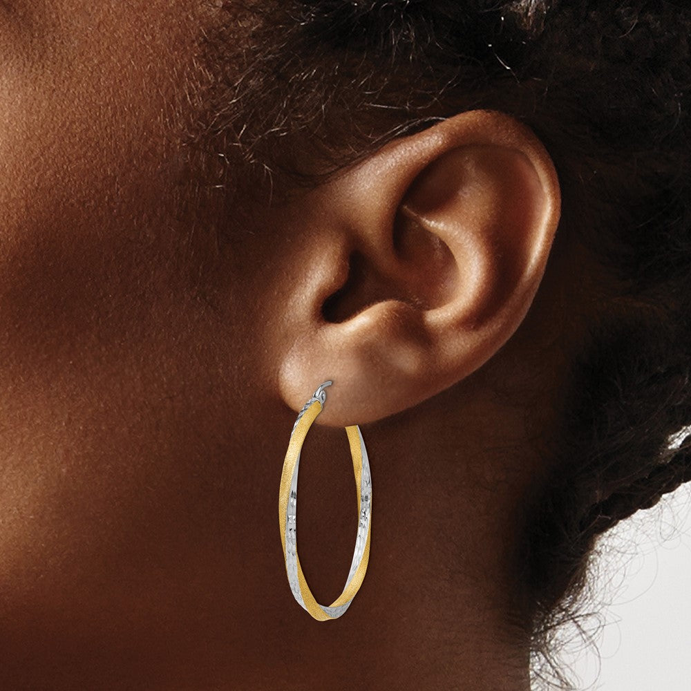 14K Yellow & Rhodium Diamond-Cut 2.5mm Twisted Hoop Earrings