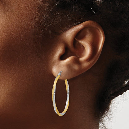 14K Yellow & Rhodium Diamond-Cut 2.5mm Twisted Hoop Earrings