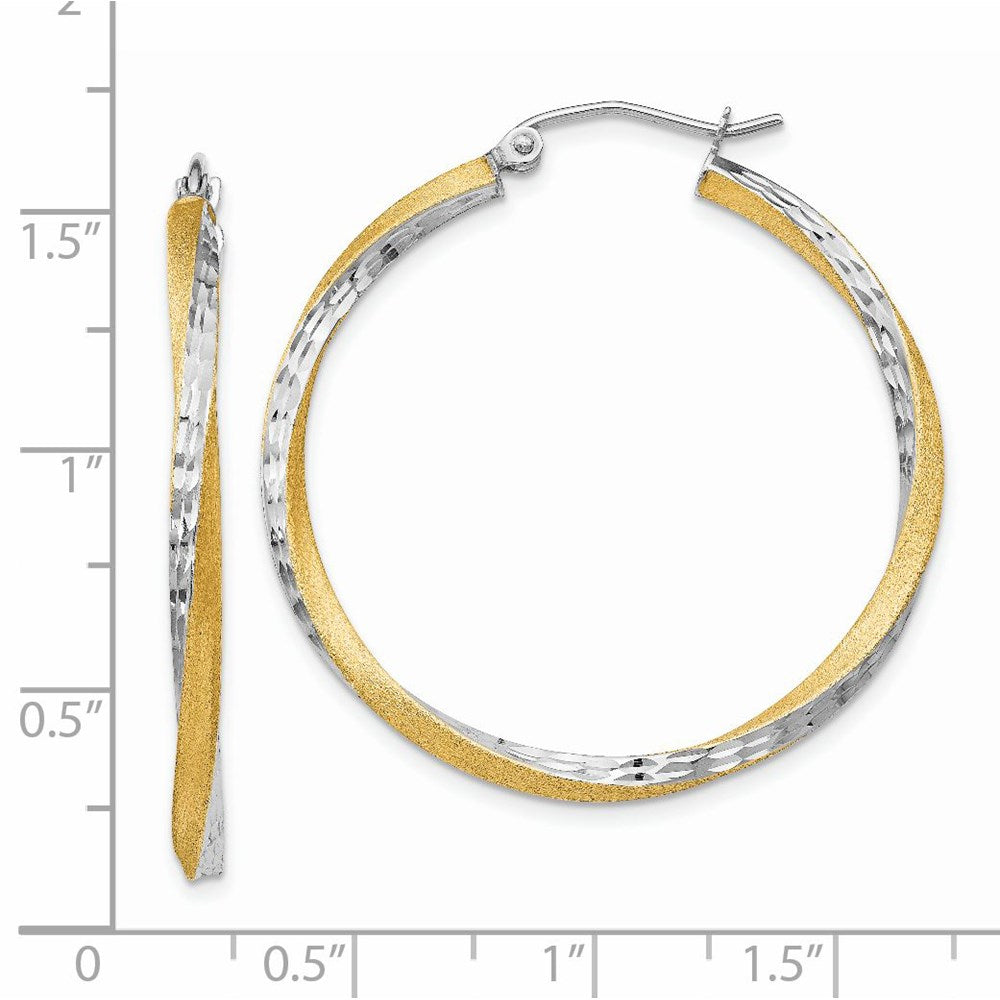 14K Yellow & Rhodium Diamond-Cut 2.5mm Twisted Hoop Earrings
