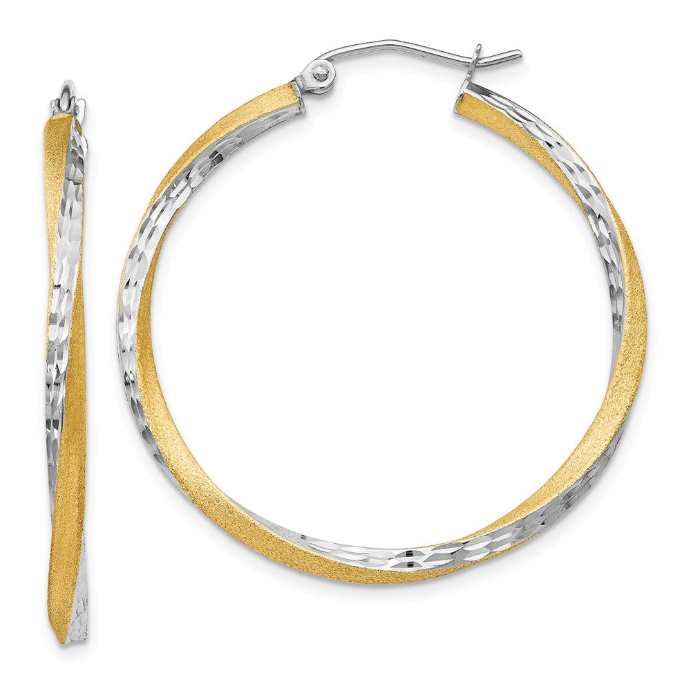 14K Yellow & Rhodium Diamond-Cut 2.5mm Twisted Hoop Earrings