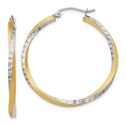 14K Yellow & Rhodium Diamond-Cut 2.5mm Twisted Hoop Earrings
