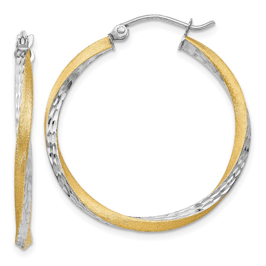 14K Yellow & Rhodium Diamond-Cut 2.5mm Twisted Hoop Earrings