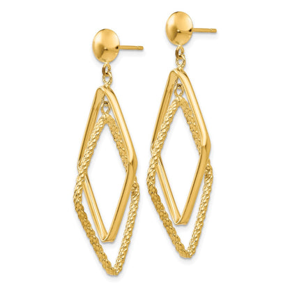 14K Yellow Gold Polished And Textured Diamond Shaped Post Earrings
