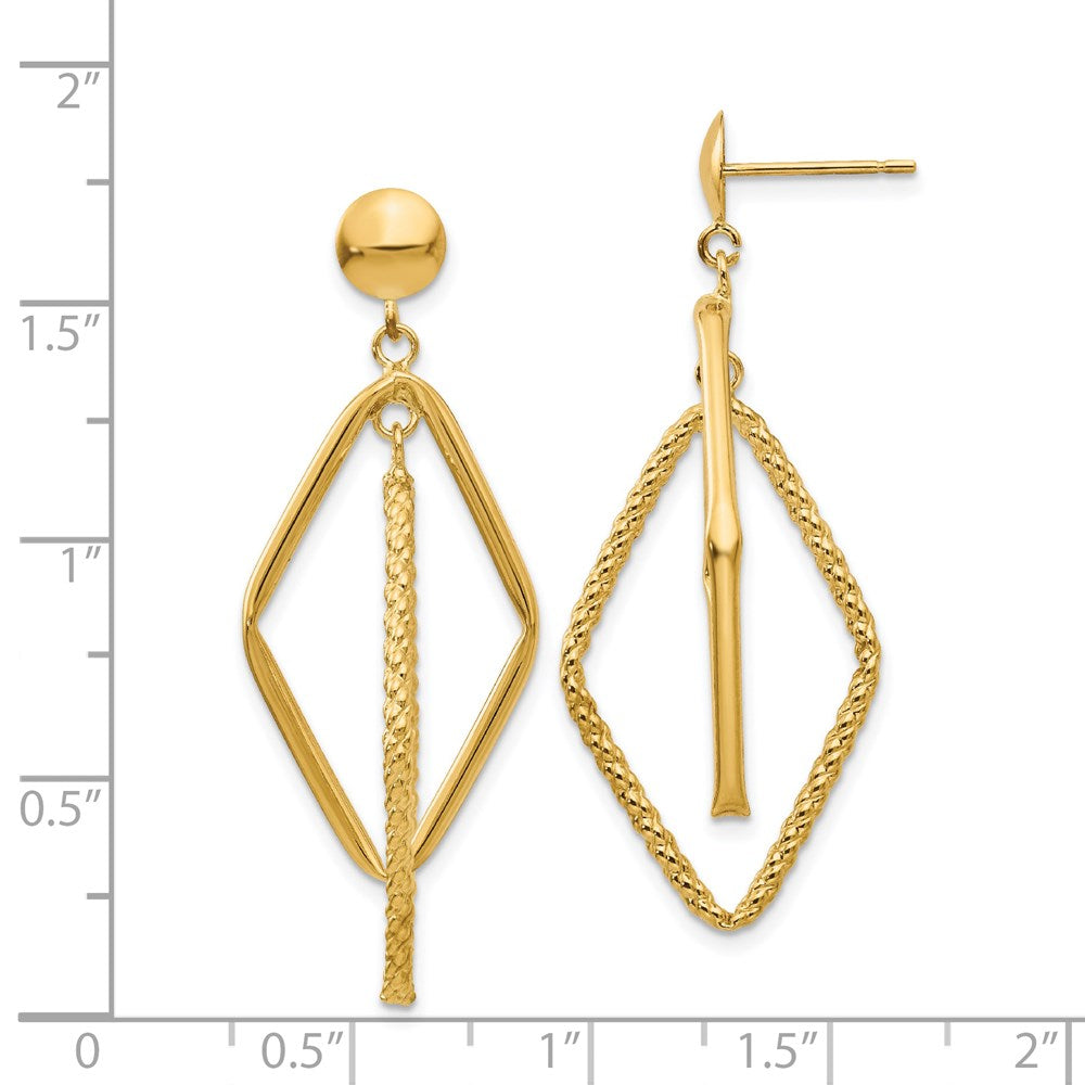 14K Yellow Gold Polished And Textured Diamond Shaped Post Earrings