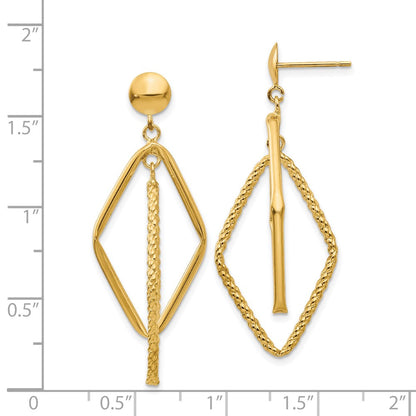 14K Yellow Gold Polished And Textured Diamond Shaped Post Earrings