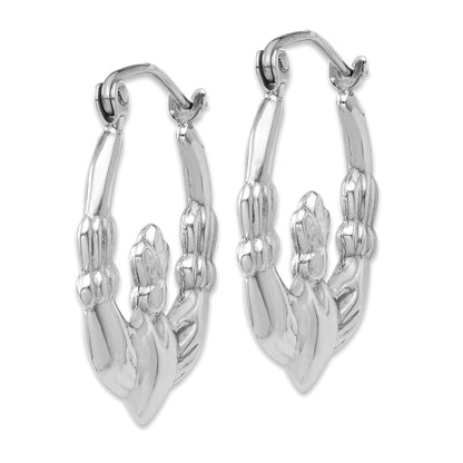14K White Gold Claddagh Hoop Earrings