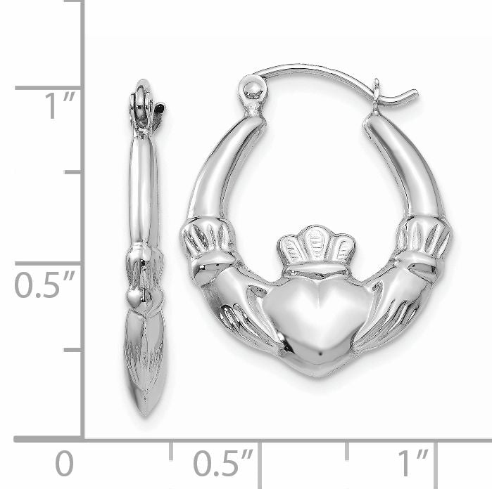 14K White Gold Claddagh Hoop Earrings