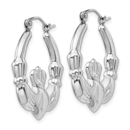 14K White Gold Claddagh Hoop Earrings