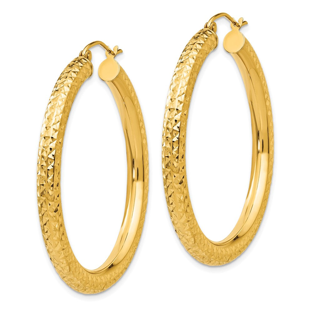 14K Yellow Gold Diamond-Cut 4mm Round Hoop Earrings