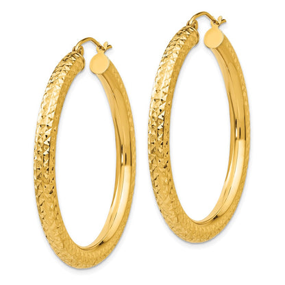 14K Yellow Gold Diamond-Cut 4mm Round Hoop Earrings