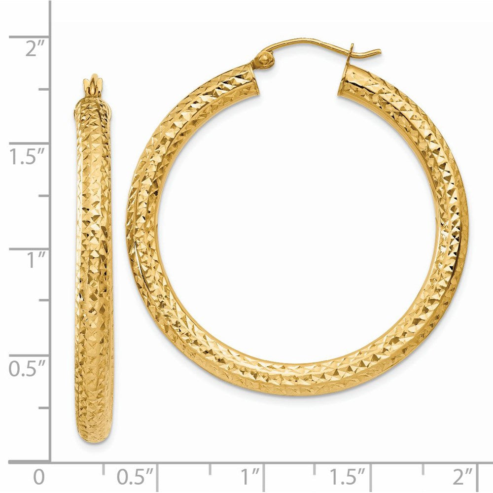 14K Yellow Gold Diamond-Cut 4mm Round Hoop Earrings