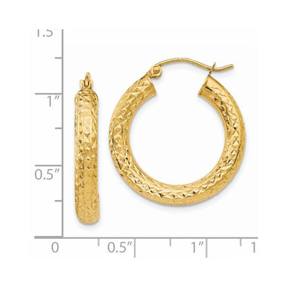 14K Yellow Gold Diamond-Cut 4mm Round Hoop Earrings