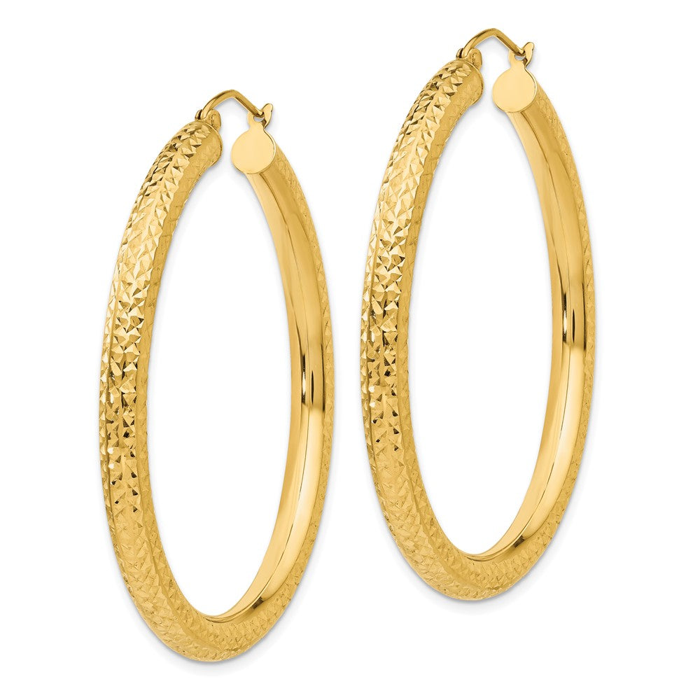 14K Yellow Gold Diamond-Cut 4mm Round Hoop Earrings