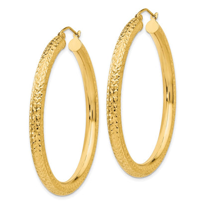 14K Yellow Gold Diamond-Cut 4mm Round Hoop Earrings