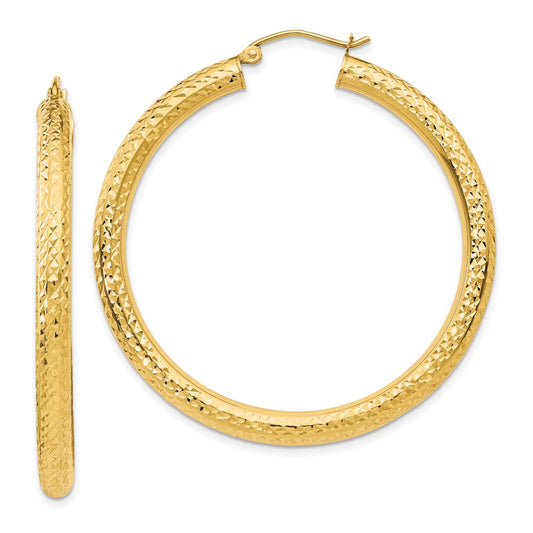 14K Yellow Gold Diamond-Cut 4mm Round Hoop Earrings
