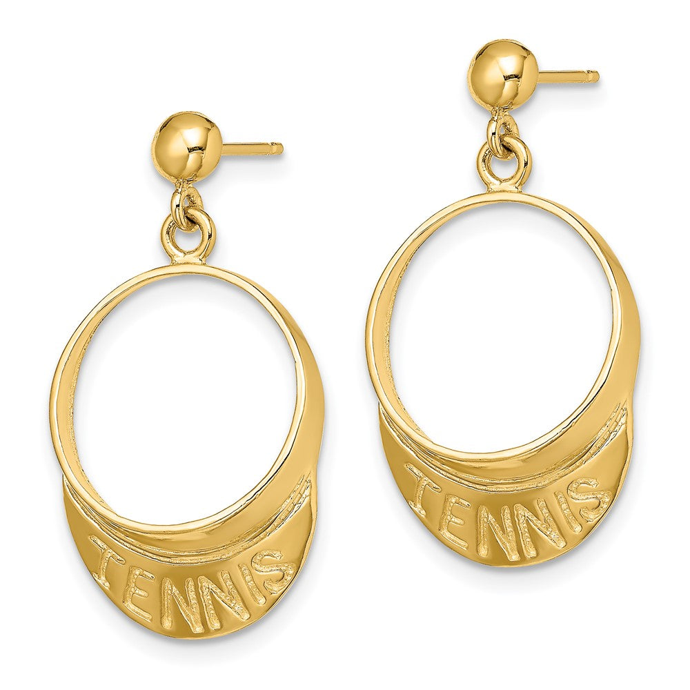 14K Yellow Gold 3-D Tennis Visor Dangle Post Earrings