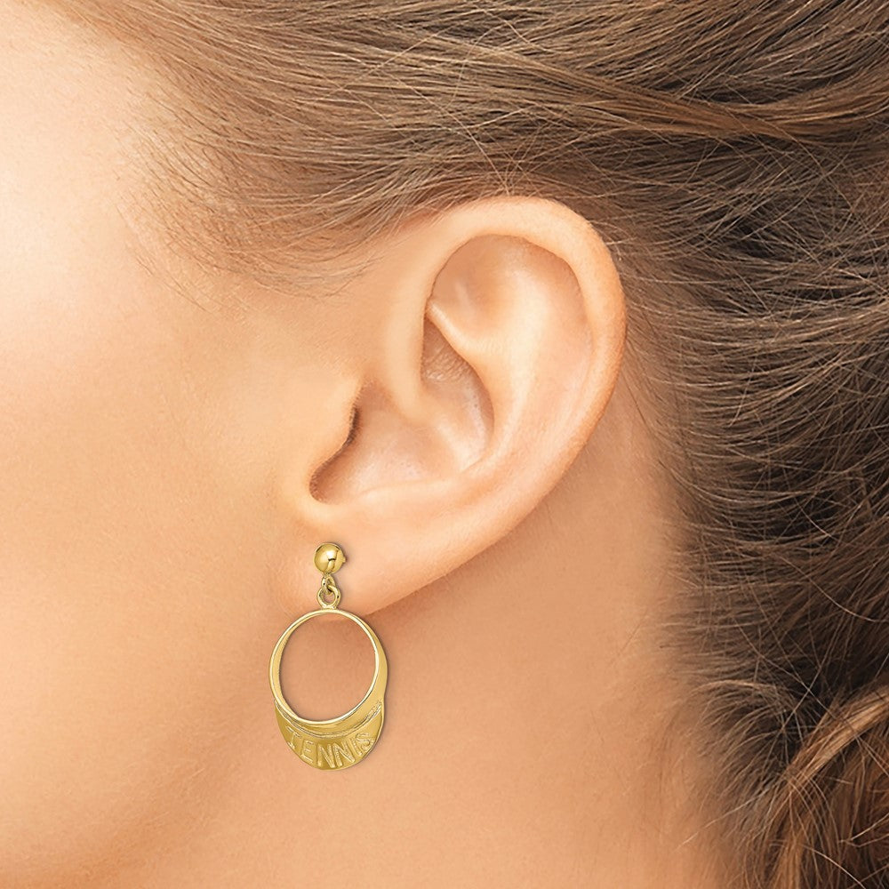 14K Yellow Gold 3-D Tennis Visor Dangle Post Earrings