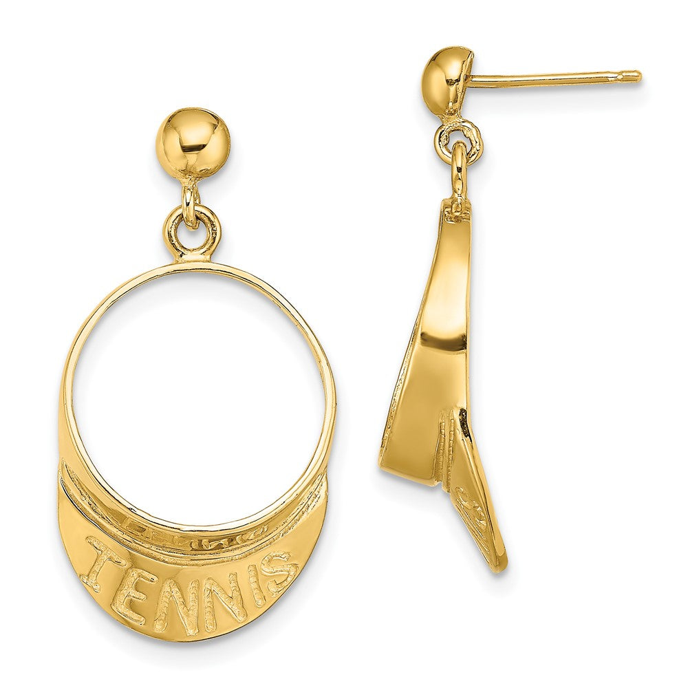 14K Yellow Gold 3-D Tennis Visor Dangle Post Earrings
