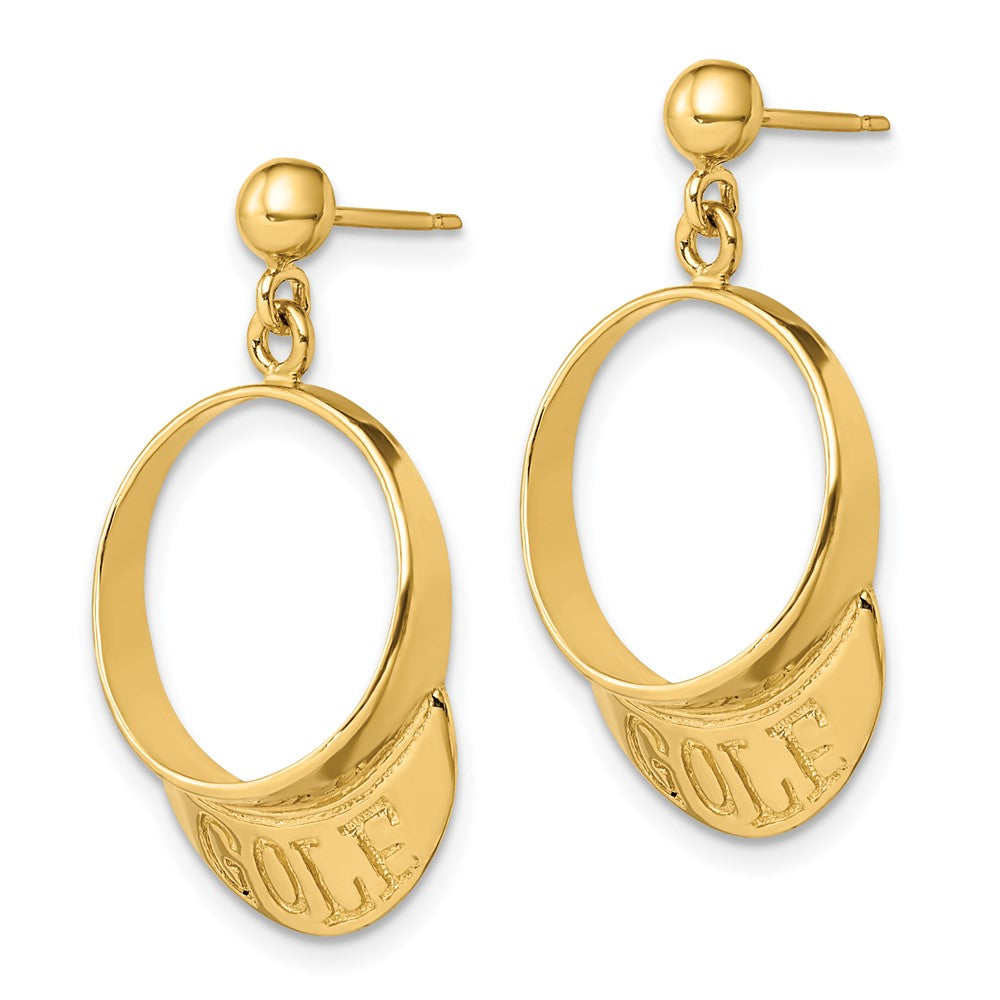 14K Yellow Gold 3-D Golf Visor Dangle Post Earrings