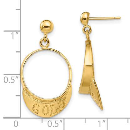 14K Yellow Gold 3-D Golf Visor Dangle Post Earrings