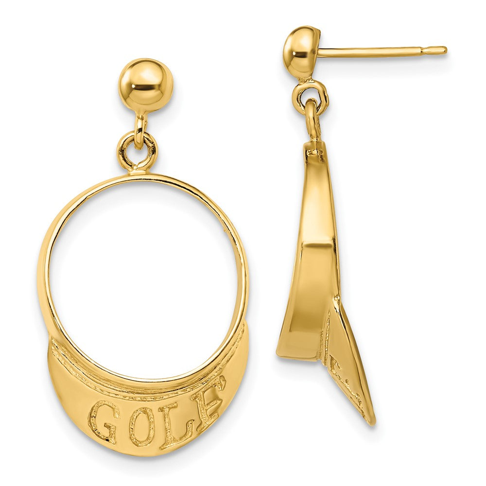 14K Yellow Gold 3-D Golf Visor Dangle Post Earrings
