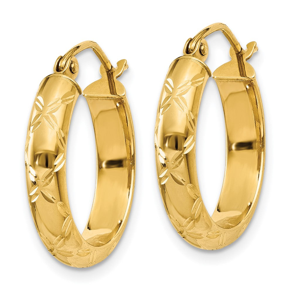 14K Yellow Gold Diamond-Cut Polished Hoop Earring