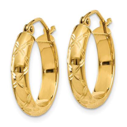 14K Yellow Gold Diamond-Cut Polished Hoop Earring