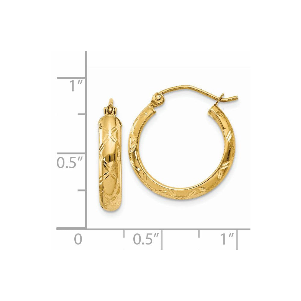 14K Yellow Gold Diamond-Cut Polished Hoop Earring