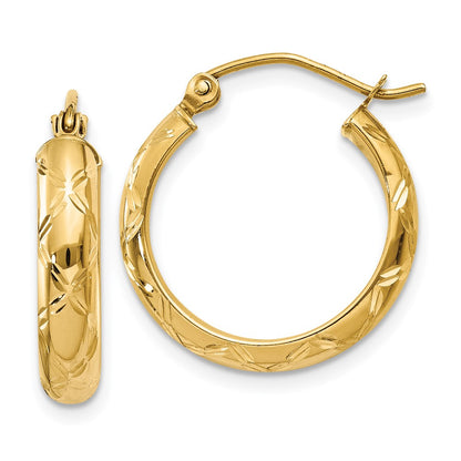 14K Yellow Gold Diamond-Cut Polished Hoop Earring